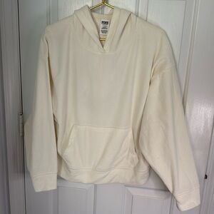 Victoria's Secret Cream Pullover Hoodie Sleepwear with Back Embroidered Design